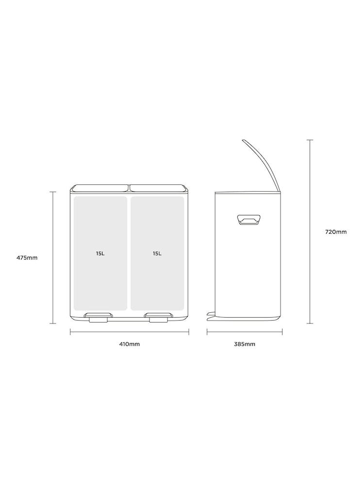 Charles Bentley Grey 30L Double Compartment Kitchen 30 Litre 15L - Image 6 of 6