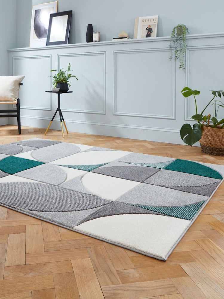 Think Rugs Teal Matrix MT63 Modern Geometric Rug - Image 2 of 6 Think Rugs Teal Matrix MT63 Modern Geometric Rug - Image 2 of 6