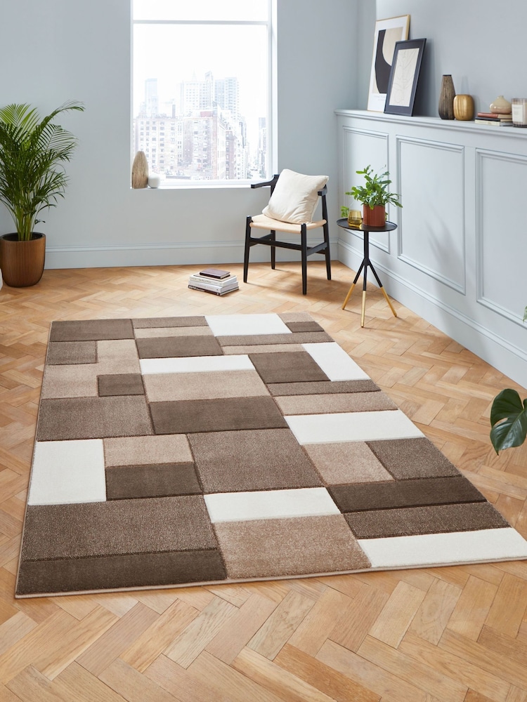 Think Rugs Beige Matrix MT61 Modern Geometric Rug - Image 1 of 6