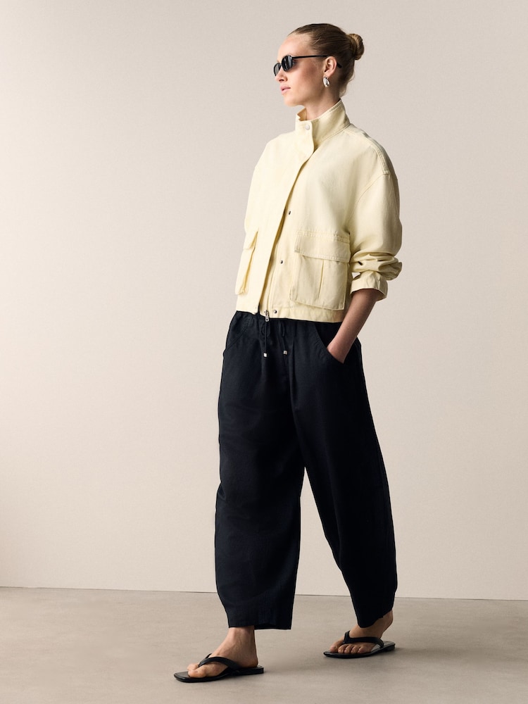 Black/Chocolate Brown Barrel Leg Linen Cotton Blend Trousers 2 Pack - Image 2 of 5