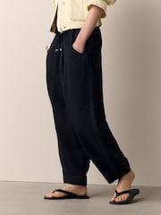 Black/Chocolate Brown Barrel Leg Linen Cotton Blend Trousers 2 Pack - Image 4 of 5
