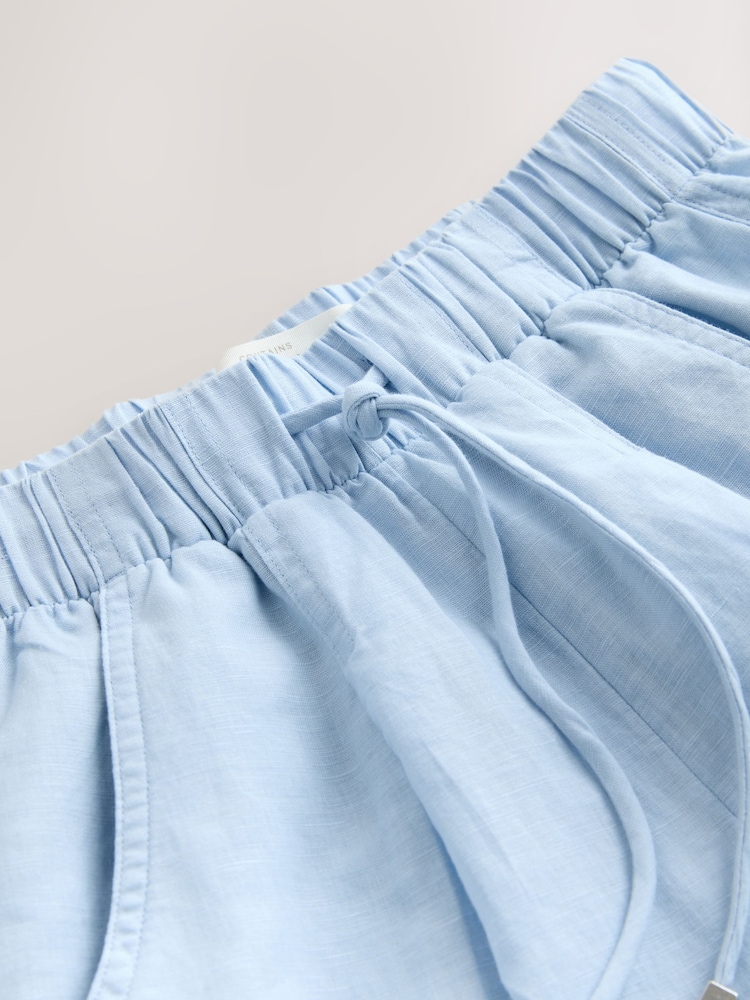 Light Blue Barrel Leg Linen Cotton Blend Trousers - Image 3 of 3