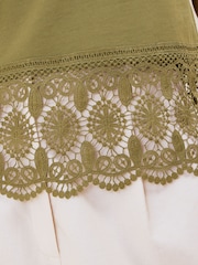 Friends Like These Olive Green Borderie Hem Detail Top - Image 3 of 4