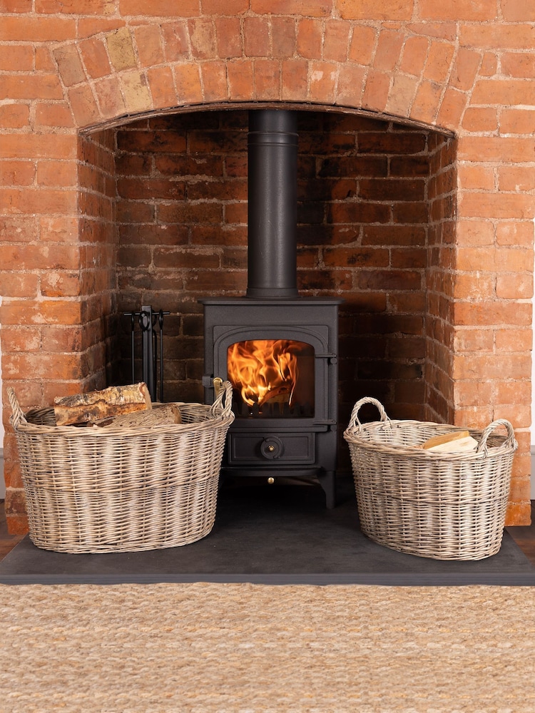 Snug Set of 2 Natural Oval Wicker Log Baskets - Image 1 of 6 Snug Set of 2 Natural Oval Wicker Log Baskets - Image 1 of 6