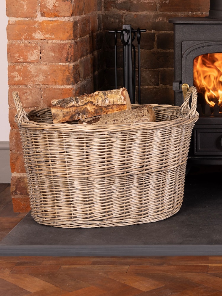 Snug Set of 2 Natural Oval Wicker Log Baskets - Image 2 of 6 Snug Set of 2 Natural Oval Wicker Log Baskets - Image 2 of 6