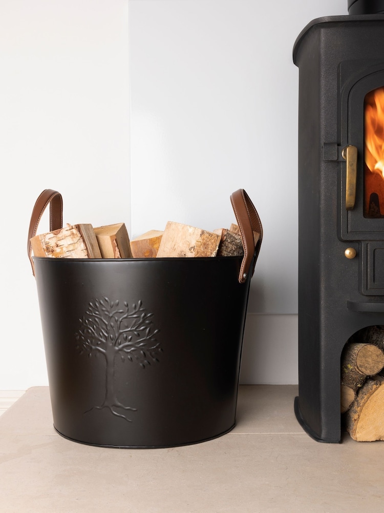 Snug Black Large Mulberry Leather Handle Log Bucket - Image 1 of 6