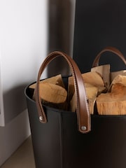 Snug Black Large Mulberry Leather Handle Log Bucket - Image 2 of 6