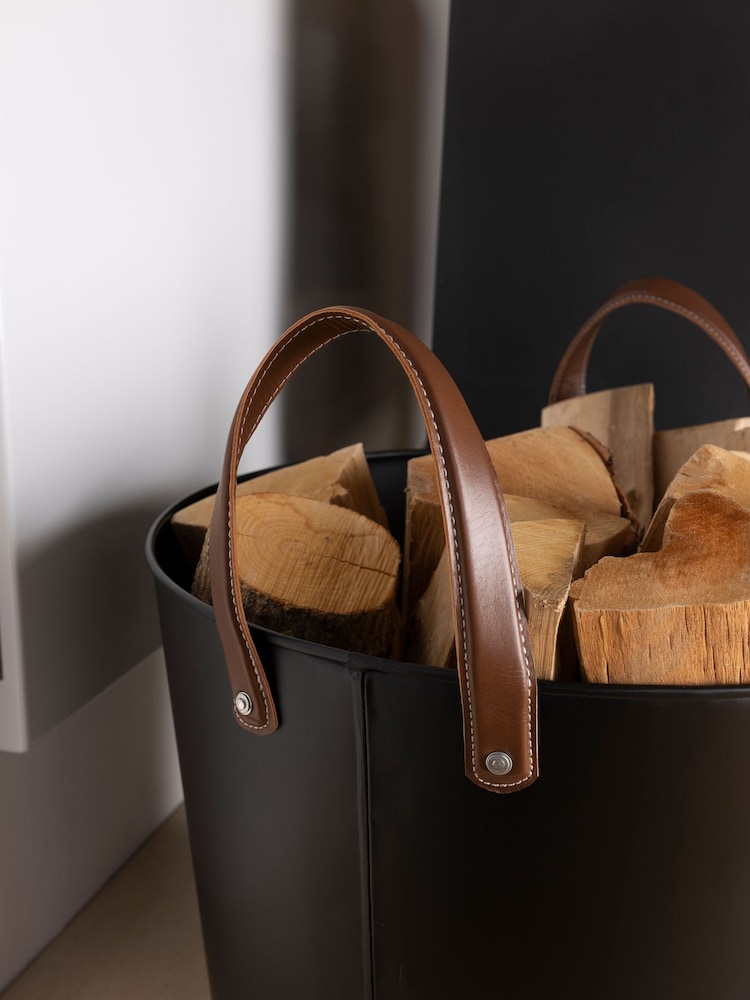 Snug Black Large Mulberry Leather Handle Log Bucket - Image 2 of 6