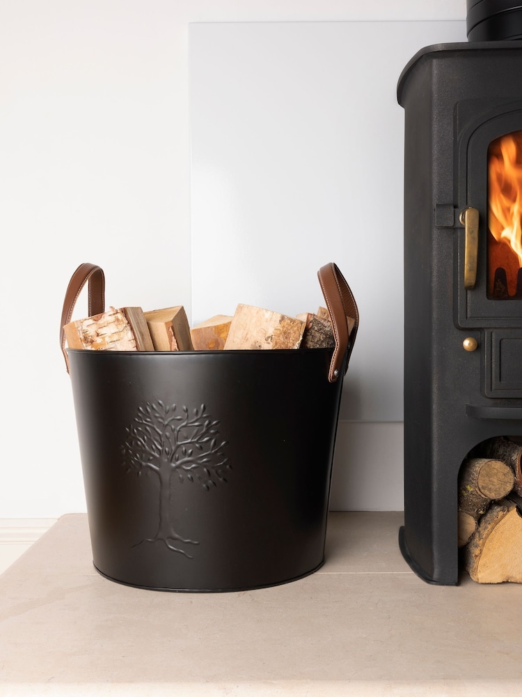 Snug Black Large Mulberry Leather Handle Log Storage Bucket - Image 2 of 6
