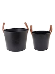 Snug Black Large Mulberry Leather Handle Log Storage Bucket - Image 4 of 6