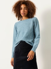 Ljus Blå - FatFace Knitted Sequin Sparkle Frill Cuff Jumper - Bild 1 av 5