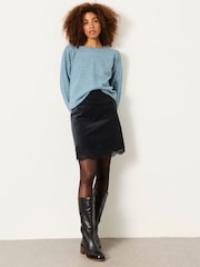Ljus Blå - FatFace Knitted Sequin Sparkle Frill Cuff Jumper - Bild 4 av 5