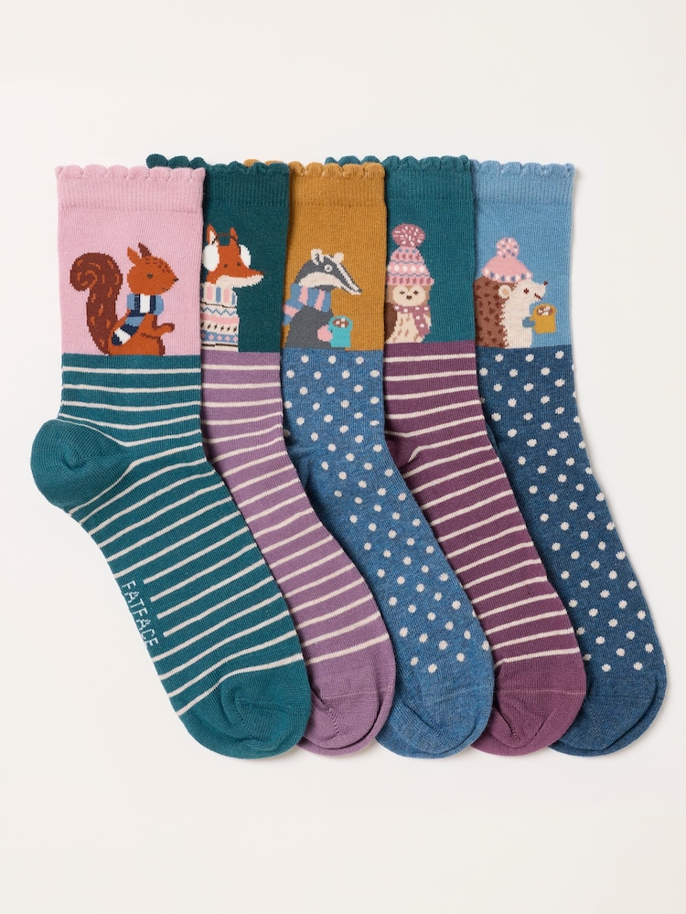 FatFace Multi Colour 5 Pairs of Woodland Socks - Image 1 of 3