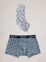 White Stuff Dark Blue Boxers & Sock Gift Set - Image 1 of 4