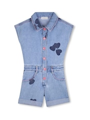 Billieblush Heart Print Denim Blue Playsuit - Image 1 of 3