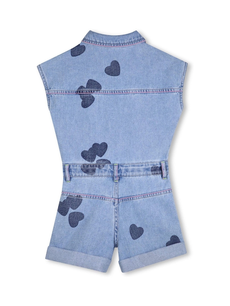 Billieblush Heart Print Denim Blue Playsuit - Image 2 of 3