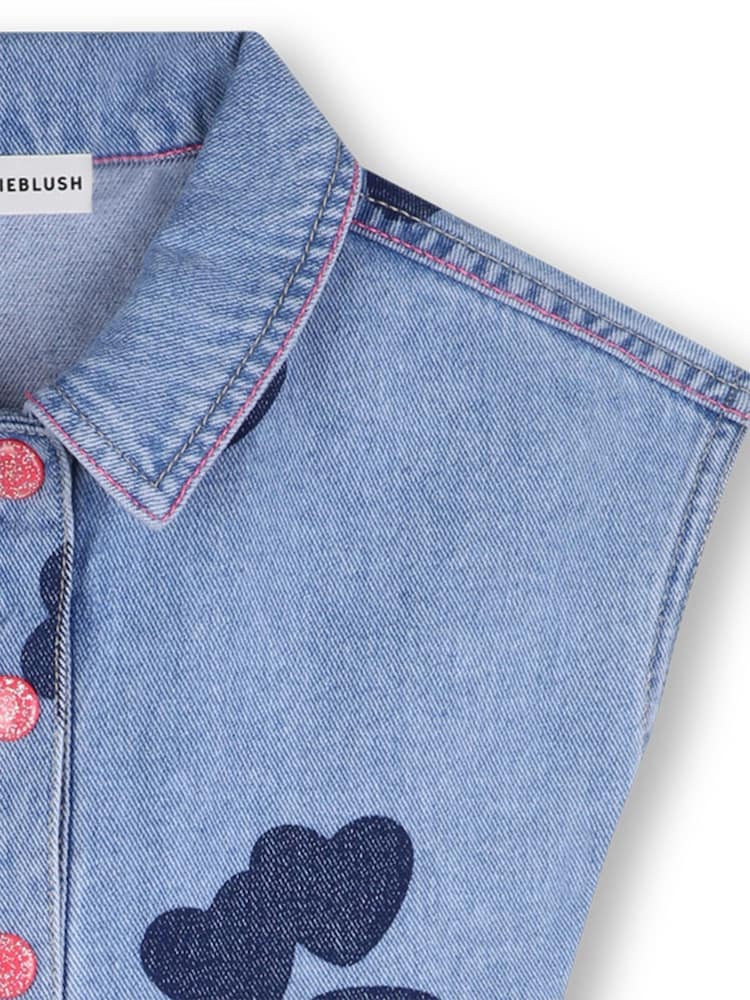 Billieblush Heart Print Denim Blue Playsuit - Image 3 of 3