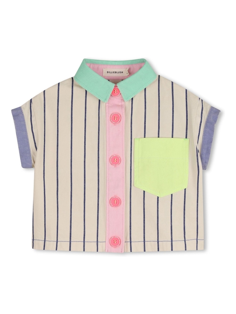 Billieblush Colourblock Button Through Pinstripe Cream Shirt - Image 2 of 4