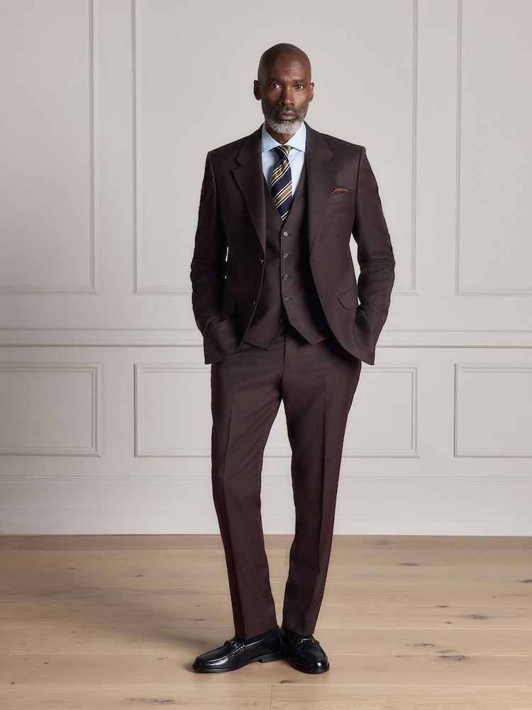 Brown Signature Slim Fit Zignone Italian Wool Cashmere Flannel Suit Waistcoat - Image 2 of 8 Brown Signature Slim Fit Zignone Italian Wool Cashmere Flannel Suit Waistcoat - Image 2 of 8