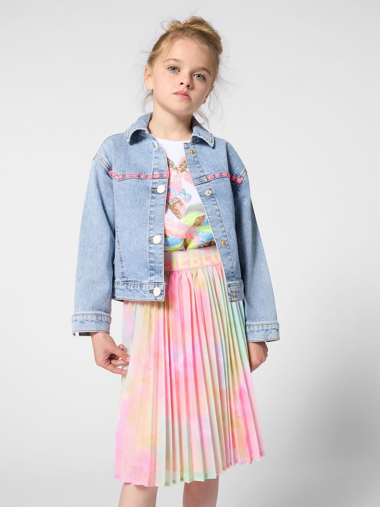 Billieblush Multicolour Pleated Pink Skirt With Logo Waistband - Image 1 of 5