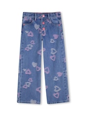 Billieblush Heart Print Denim Wide Leg Blue Jeans - Imaginea 1 din 3