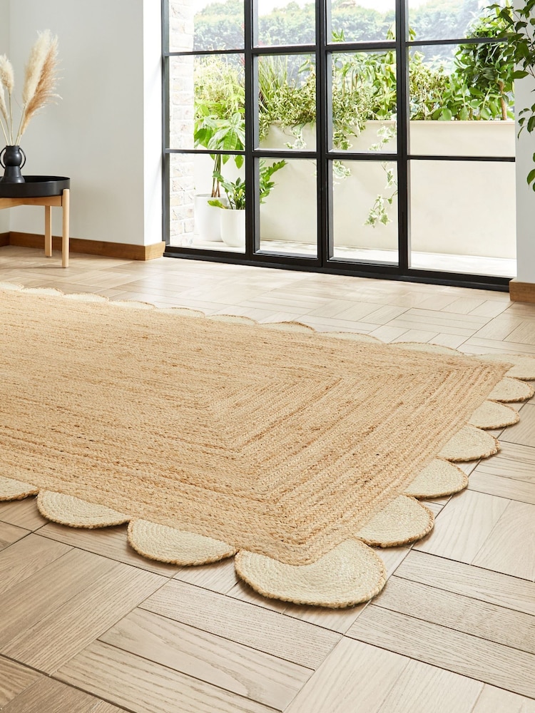 Think Rugs Natural Savannah Jute Scallop Natural Rug - Image 2 of 6