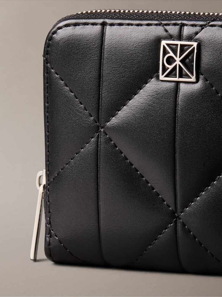 Calvin Klein Black Quilted Emblem Logo Square Zip Wallet - Image 4 of 4