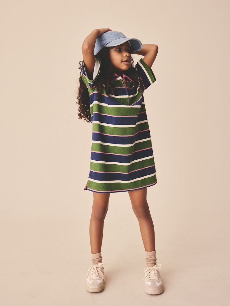 Green / Navy / Pink Stripe Short Sleeve Rugby Dress (3-16yrs) - Image 2 of 9 Green / Navy / Pink Stripe Short Sleeve Rugby Dress (3-16yrs) - Image 2 of 9