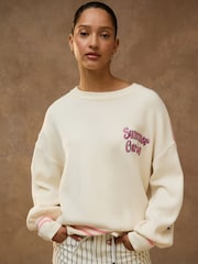 Ecru/ Pink Lemon Graphic Knit Look Sweatshirt - Image 2 of 4