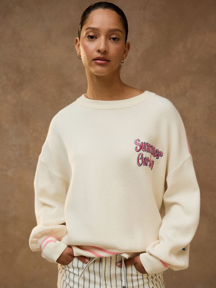 Ecru/ Pink Lemon Graphic Knit Look Sweatshirt - Image 2 of 4 Ecru/ Pink Lemon Graphic Knit Look Sweatshirt - Image 2 of 4