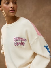 Ecru/ Pink Lemon Graphic Knit Look Sweatshirt - Image 4 of 4