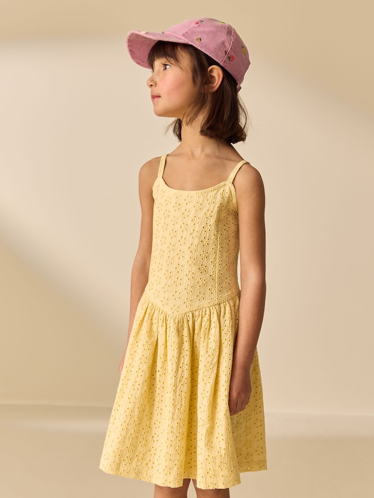 Lemon Yellow Strappy Broderie Dress (3-16yrs) - Image 1 of 4