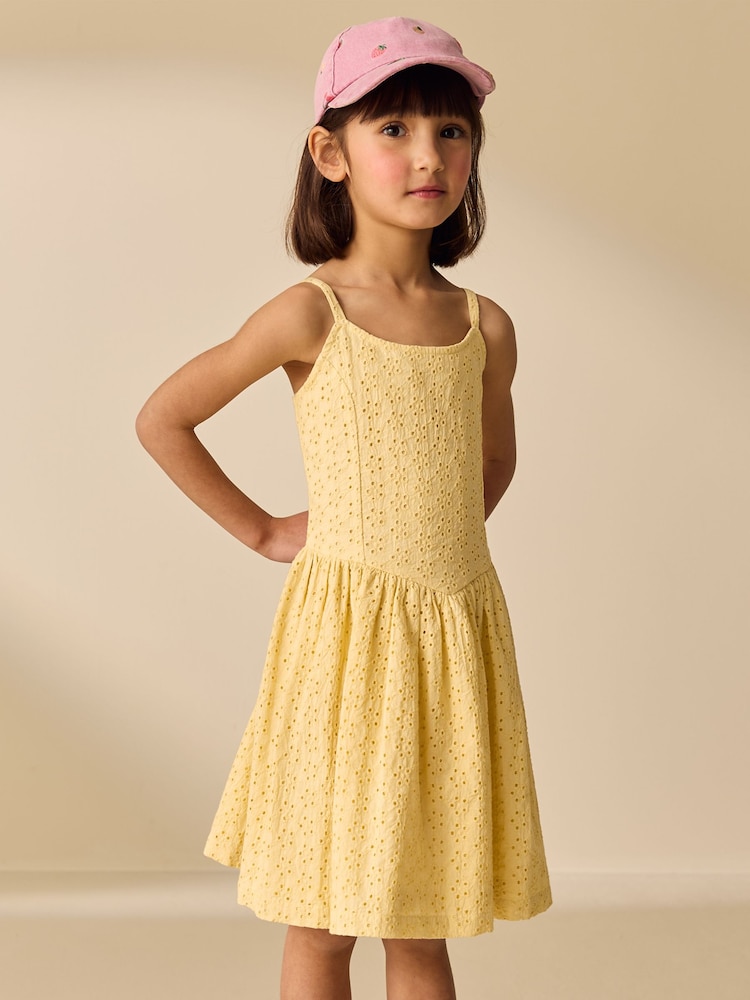 Lemon Yellow Strappy Broderie Dress (3-16yrs) - Image 2 of 4