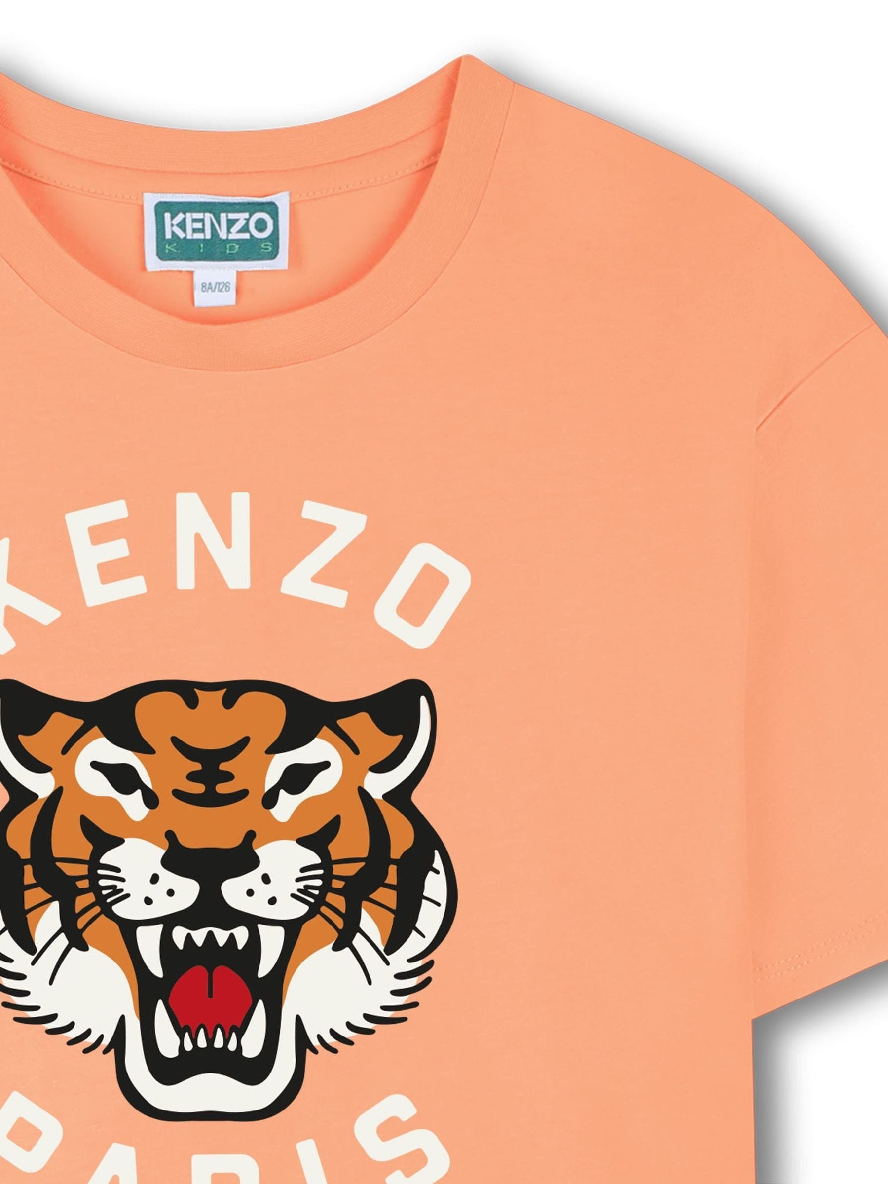 ⭐️K⭐️ Buy KENZO KIDS Orange Graphic Logo Crew Neck Short Sleeve T-Shirt