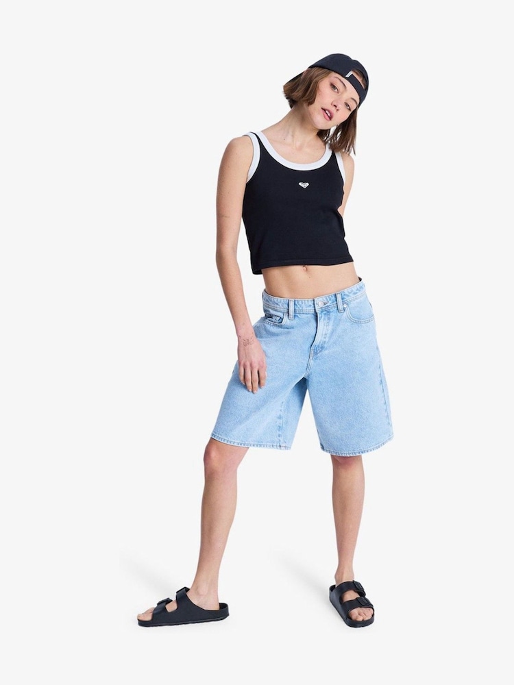 Roxy Blue Breakers Mid Sunbleached Denim Bermuda Jort Shorts - Image 1 of 6