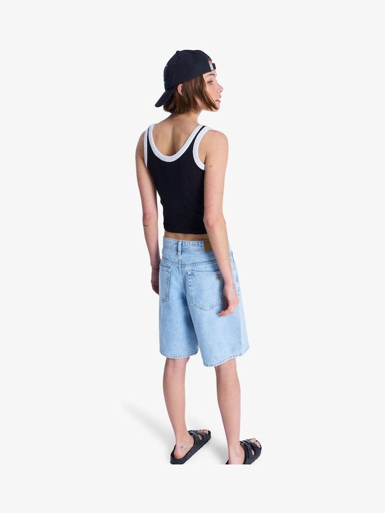 Roxy Blue Breakers Mid Sunbleached Denim Bermuda Jort Shorts - Image 2 of 6