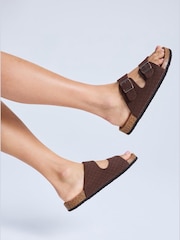 Roxy Chocolate Brown Mannae Buckle Texture Sliders - Image 2 of 7