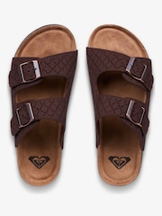 Roxy Chocolate Brown Mannae Buckle Texture Sliders - Image 6 of 7