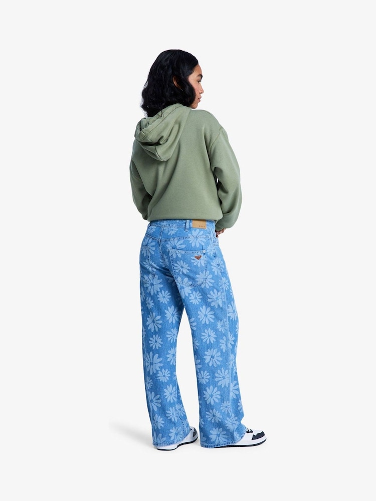 Roxy Floral Print Boogie Night Mid Surf Wash Wide Leg Jeans - 圖片 13/13