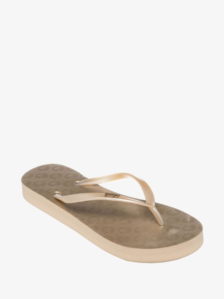 ذهبي - Roxy Viva Higher Wedge Logo Flip Flops - صورة 1 من 4