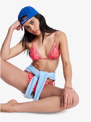 Roxy Pink Paisley Beach Bandana Tiki Triangle Bikini Top - Image 3 of 6