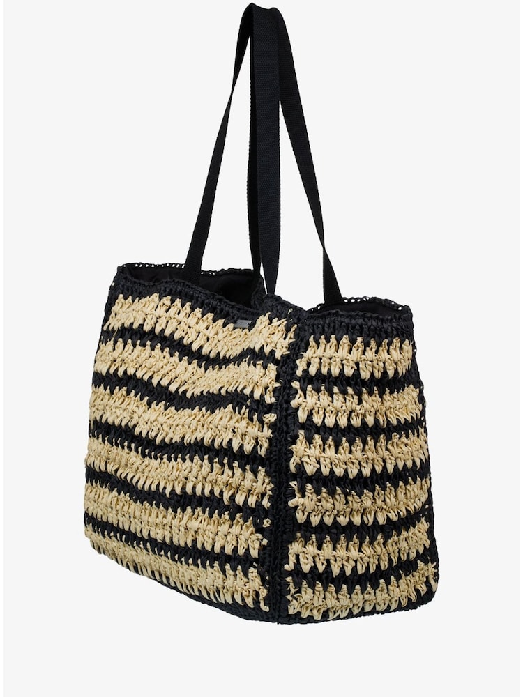 Black Crochet Straw Backpack with Cream Stripe L*Space Summer Days Backpack main image 4