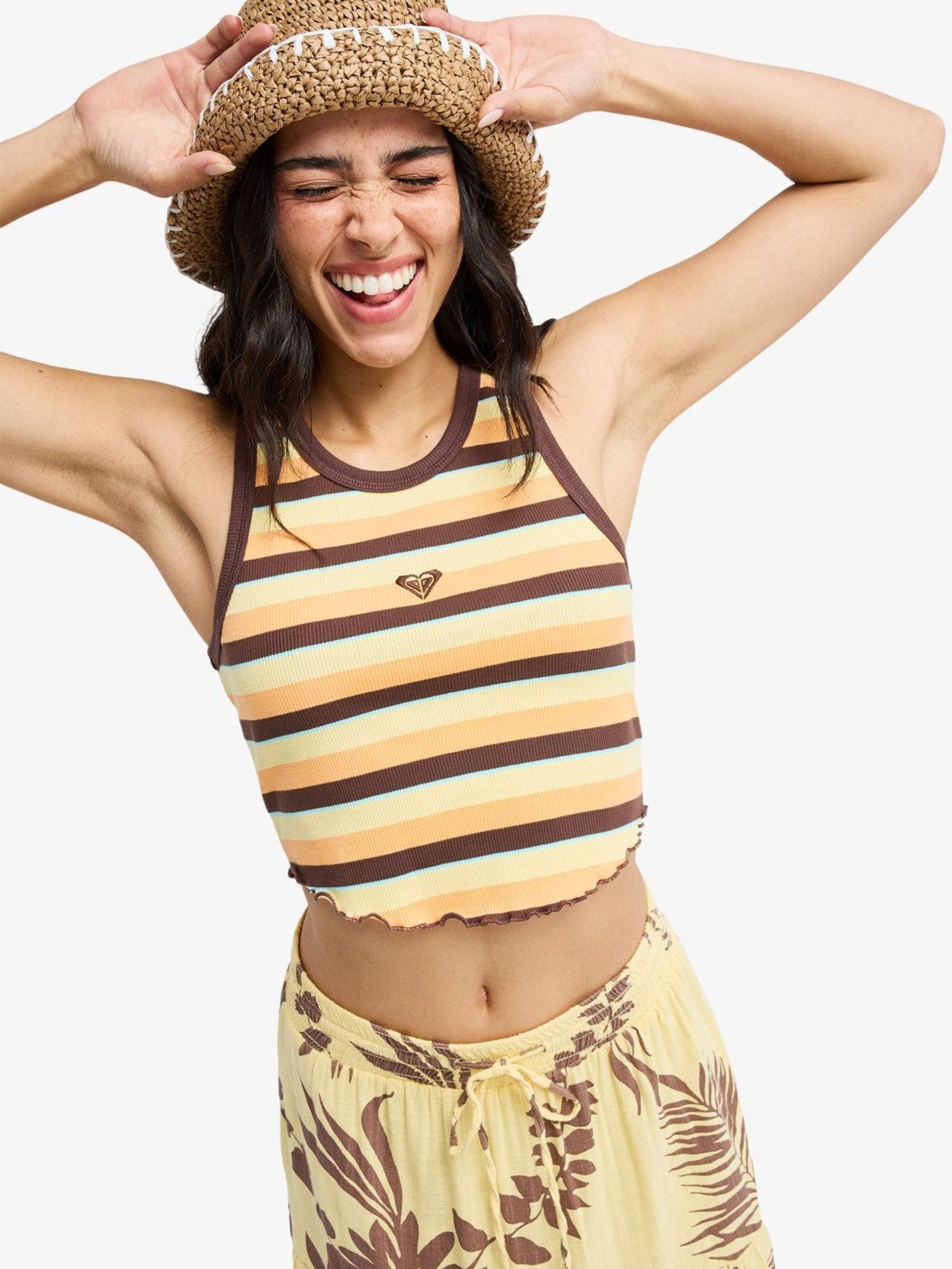 Buy Roxy Brown Sunslight Boost Stripe Logo Scoop Neck Tank Top