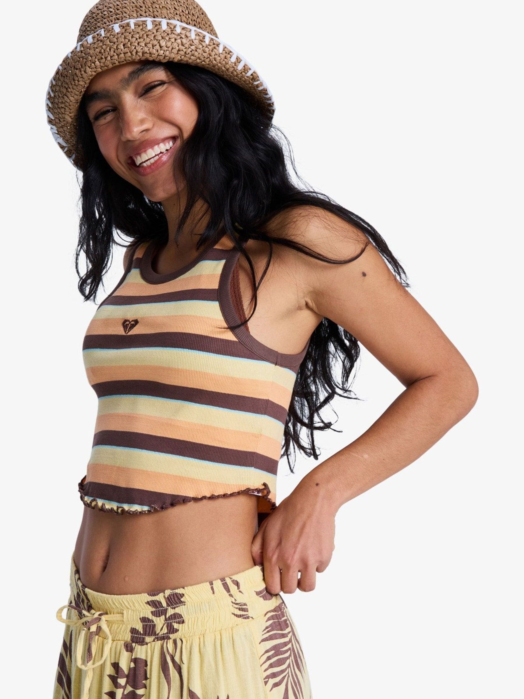 Buy Roxy Brown Sunslight Boost Stripe Logo Scoop Neck Tank Top