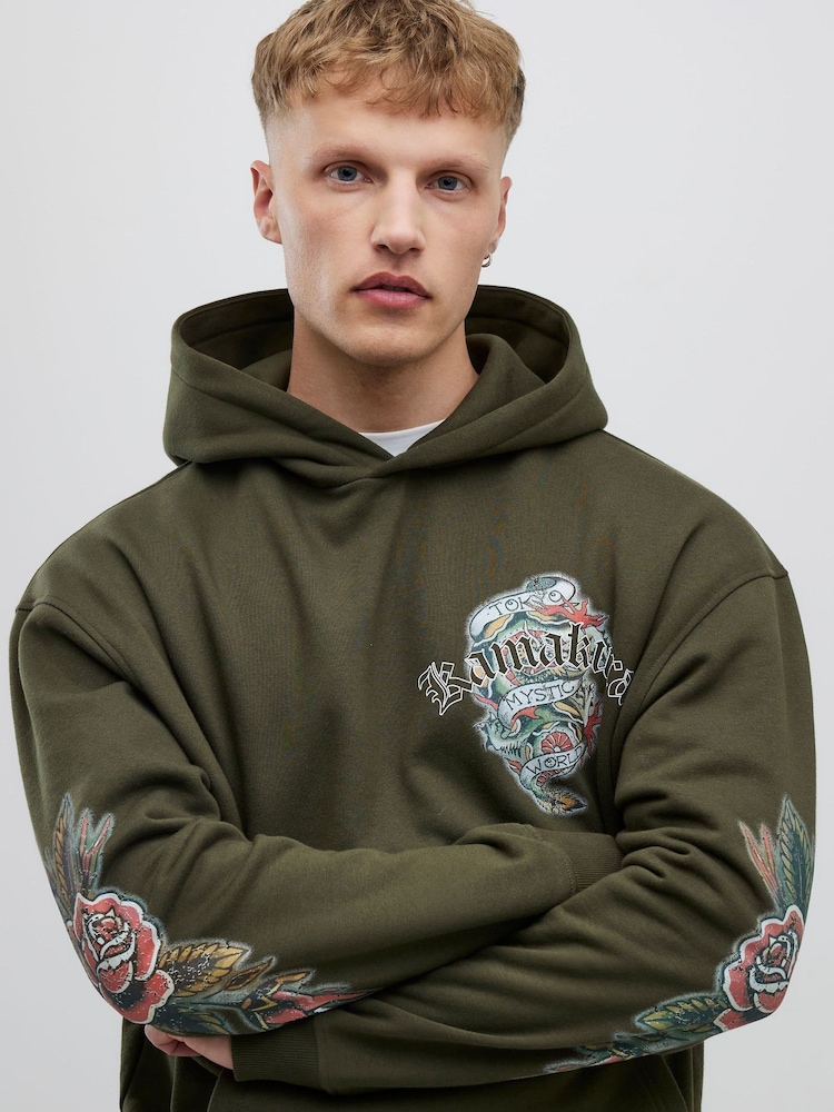 River Island Green Oversized Japanese Kamakura Hoodie - Image 1 of 4