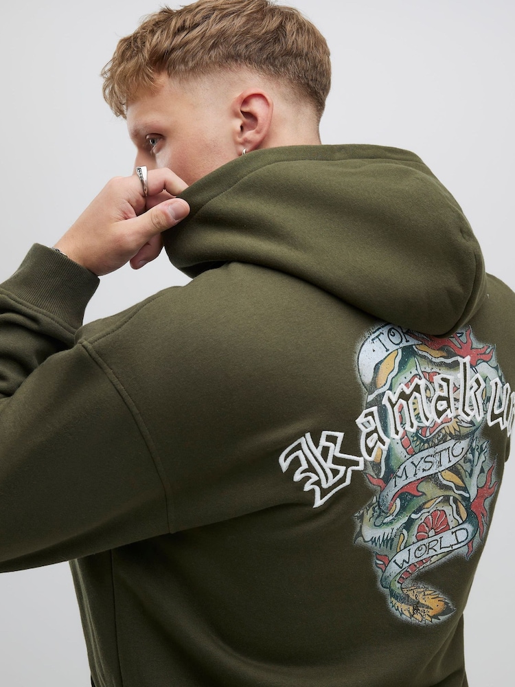 River Island Green Oversized Japanese Kamakura Hoodie - Image 2 of 4