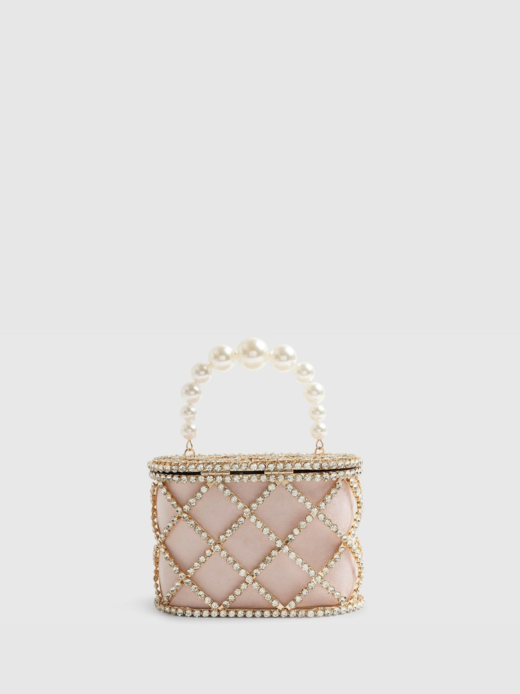 River Island Gold Pearl Handle Embellished Basket Bag - Image 2 of 6 River Island Gold Pearl Handle Embellished Basket Bag - Image 2 of 6