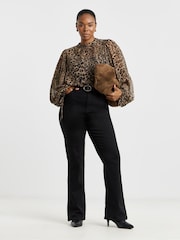 Simply Be Black Spot Print Shirred Chiffon Skater Dress - Image 1 of 4