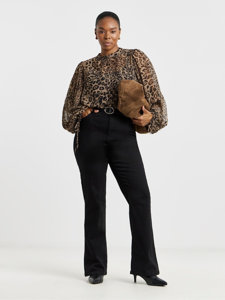 Simply Be Black Spot Print Shirred Chiffon Skater Dress - Image 1 of 4