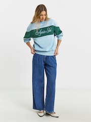 Simply Be Blue Apres Ski Slogan High Neck Sweatshirt - Image 1 of 4